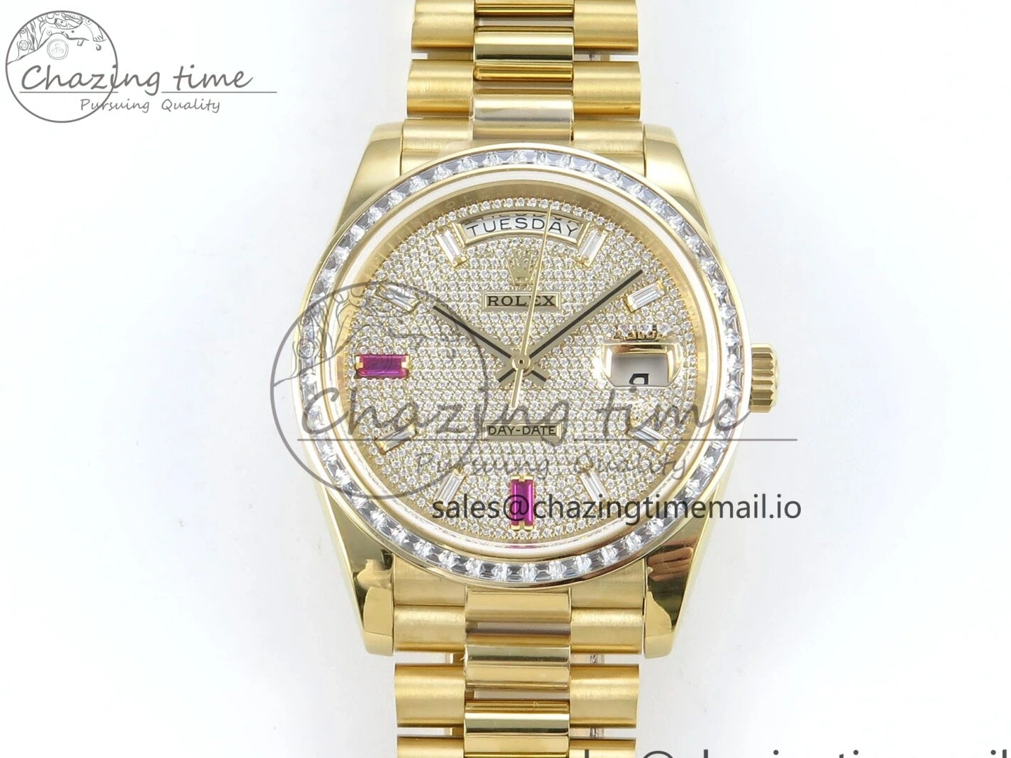 MiroTime 0314 DayDate 40 YG QF 1:1 Best Edition Pink Diamonds Dial Diamonds Bezel on President Bracelet A2836 V5 (Gain Weight) ZipUp 488